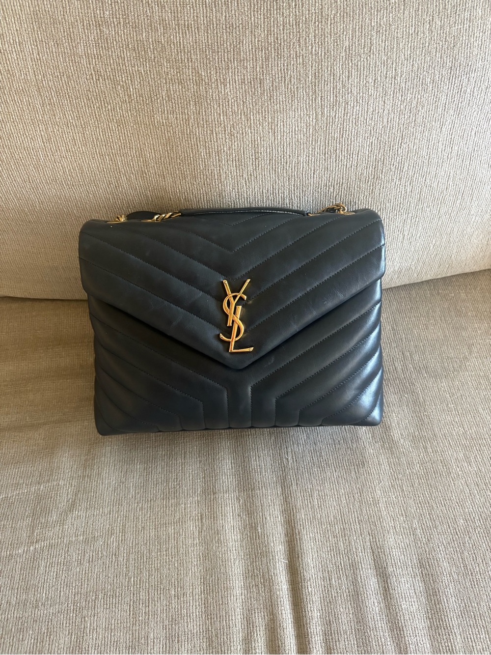 Saint Laurent Black Chevron Quilted Leather Chain Shoulder Bag